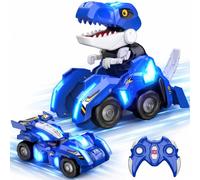Dinosaurios Transform Coche Teledirigido, Juguetes Regalo Niños 4-12 Años | 2,4GHz Monster Truck Coches para Niños, 360°, Luz, Type-C Batería Recargable, Coche RC Robot Regalo Cumpleaños Navidad, Azul
