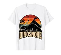 Dinosnore, Dinosaurio Durmiente, volcán, Retro, Atardecer, Humor, Arte Camiseta gráfica económica, Hombre, Blanco, S