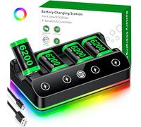 DINOSTRIKE Paquete de 4 baterías de 6200 mWh compatibles con Xbox One/Series S/X Skins Controller Estación de carga 【Cable USB C extendido】 Batería recargable compatible con Xbox 360