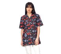 DINOZAVR Bruna Sanitario Camisa Médica con Cuello en V para Mujeres Negro/Corazones 3XL