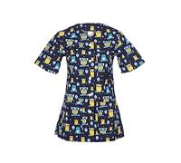 DINOZAVR Carla Sanitario Camisa Médica con Botones a presión y Cuello en V para Mujeres Azul/búhos 2XL