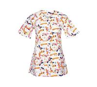 DINOZAVR Carla Sanitario Camisa Médica con Botones a presión y Cuello en V para Mujeres Blanco/Libélulas 2XL
