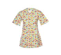 DINOZAVR Carla Sanitario Camisa Médica con Botones a presión y Cuello en V para Mujeres Búhos L