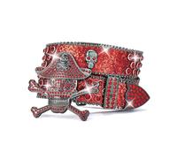 DINSOAVR Cinturón, cinturón occidental de diamantes de imitación para pantalones, vaqueros, hebilla de calavera, cinturón de poliuretano, unisex, para uso formal e informal