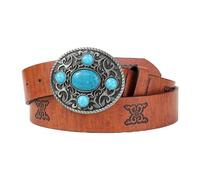 DINSOAVR Cinturón étnico de piel sintética con hebilla de piedras preciosas, cinturón de poliuretano para niñas y mujeres, cinturón decorativo para abrigos, faldas, jeans