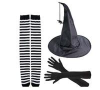 DINSOAVR Juego de gorro, gorro de bruja y guantes largos para mujeres, hombres y adolescentes, para decoración de fiesta de Halloween, accesorios de cosplay