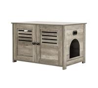 DINZI LVJ Caja de arena, casa de arena para gatos con puertas con persianas, la entrada puede estar en el lado izquierdo o derecho, baño oculto de 31.5 pulgadas de largo para la mayoría de cajas de
