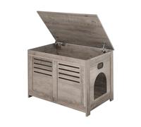 DINZI LVJ Muebles de caja de arena, baño oculto con ventana con persiana, la entrada puede estar en el lado izquierdo/derecho, mesa auxiliar cerrada para la mayoría de gatos, color gris