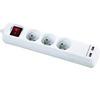 Dio Regleta con interruptor 3 tomas 2P+T + 2 puertos USB 5V DC 1,4 m