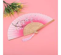 Dioche Abanico de Seda Abanico de Mano Plegable - Elegante Accesorio de Baile Gris y Regalo de Boda - Ligero, Portátil y Decorativo para el Hogar la Oficina - 21 Cm de Largo, 38 Cm de Diámetro (Pink)