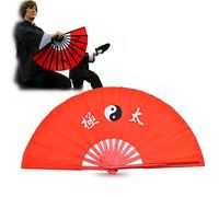 Dioche Abanico Plegable de Bambú, Ventilador de Bambú de Arte Chino Plegable Fan de Kung Fu Abanico de Tai Chi para Mano para Práctica de Artes Marciales(Costilla Roja)