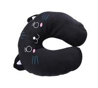 Dioche Almohada de Viaje para Niños Almohada de Viaje para el Cuello con Animales Lindos - Cojín de Algodón PP Suave en Forma de U para Automóvil y Oficina - Estilo Gato Negro con Alivio de la (Gato