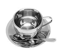 Dioche Expresso Cups Juego de Tazas de café con Aislamiento de Acero Inoxidable de 180 Ml - Tazas de Doble Pared de Acero Inoxidable 304 con Platillo y Cuchara - Ideal para el Hogar, la Oficina y el