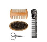 Dioche Juego de Cepillos para Barba, Kit de Aseo Profesional, Tijeras de Peine de Acero Inoxidable, Cepillo Ovalado para Melena para Hombres en el Hogar, Estilo Negro, Marrón, 18cm
