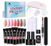 Dioche Juego de Gel de Extensión de Uñas Profesional, 7 Colores, Gel Fortalecedor de Uñas con Lámpara LED, Capa Base, Capa Superior, Kit de Herramientas de Manicura para Bricolaje, Arte (multicolor)