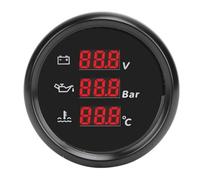 Dioche Medidor de Temperatura del Agua, Medidor de Temperatura del Agua de Presión de Aceite de Voltaje Digital Impermeable de 52 Mm con Luz de Fondo Roja para Barco, Yate, RV, Esfera Negra, 9-32