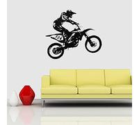 Dioche Pegatinas de Pared para Moto de Cross, 1 Pieza, Pegatina de Pared de PVC Negro, Calcomanía de Vinilo Artística para Carreras de Motor, Decoración Extraíble para la Habitación del Hogar para
