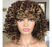 Dioche Pelucas Afro Rizadas Cortas para Mujeres Negras, Peluca Suave con Flequillo, sin Pérdida de Calor, Pelo Sintético, Cosplay, Fiesta, Uso Diario (BLACK)