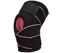 Dioche Rodillera, Tela Perforada Transpirable con Soporte de 4 Resortes y Almohadilla de Silicona para Rótula, Hebilla Adhesiva con Gancho para Baloncesto, Correr, Fitness (negro+rosa)