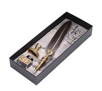 Dioche Set Calligraphy Vintage Feather Quill Pen Set - Punta de Acero Inoxidable Vintage para Escritura - Amantes de la Caligrafía - Incluye 5 Puntas y Botella de Tinta (BROWN)