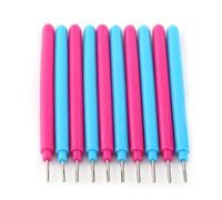 Dioche Strips Juego Económico de 10 Herramientas para Quilling de Papel de 10 Pulgadas - Agujas Ranuradas de Plástico y Metal Duraderas para Manualidades - Rizadores de Fácil Agarre en Rosa Rojo y