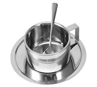 Dioche Taza de Acero Inoxidable Juego de Tazas de café de Doble Pared de Acero Inoxidable 304 - Incluye 3 Tazas de café, una Cuchara y un Platillo - Utensilios de Cocina Elegantes, Duraderos y