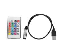 Dioche Tira de LED RGB de 5-24V Y 24 Teclas, Controlador Inalámbrico Remoto, Controlador IR con Efecto de Lámpara USB 6A, para Lámparas con LED como Fuente de Luz(Longitud del Cable 0,5 Metros)