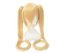 DIOCOS Peluca de Cosplay Anime APH Axis Forces Pink Kirkland Peluca de Cosplay Larga Recta Amarilla Doble Garra Colas de Caballo Pelo sintético 70 cm Amarillo