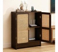 Diodceraic Gabinete De Almacenamiento para Router WiFi De Ratán, Gabinete De Almacenamiento para Router WiFi Y Módem, Organizador, Estante De Doble Nivel para Hogar Y Oficina(Walnut,70x70x25cm)