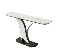 Diodceraic Mesa Consola de Diseño Único con Superficie de Piedra, Mesa Larga y Estrecha para Sofá con Mármol Artificial y Base Metálica para la Entrada y Sala de Estar(Black B,80x30x80cm)