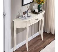 Diodceraic Mesa Consola de Madera Maciza con Cajones, Mesa Semi-Circular de Estilo Americano para Pared, Diseño Elegante Europeo para Entrada, Pasillo y Sala de Estar(White,100x85x30cm)