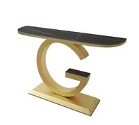 Diodceraic Mesa Consola para la Entrada con Tapa de Piedra, Entrada con Base de Metal, Mesa de sofá con Espacio de Almacenamiento para salón o Dormitorio(Black D,140x30x80cm)