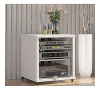 Diodceraic Mueble de Almacenamiento Multimedia Moderno con Puertas de Cristal Templado - Soporte para Consolas y Equipos AV, Mueble TV Audio Video con Estantes y Ruedas para Salón(White,57x55x60cm)