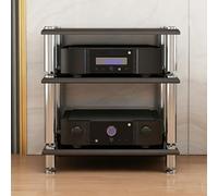 Diodceraic Rack de Video Audio 1/2/3/4 Estantes Soporte Estéreo Consola Reproductor de Discos Columnas de Madera Maciza & Pies Metálicos Antivibración Equipos AV(Black,3 Tier)