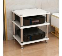 Diodceraic Rack de Video Audio 1/2/3/4 Estantes Soporte Estéreo Consola Reproductor de Discos Columnas de Madera Maciza & Pies Metálicos Antivibración Equipos AV(White,3 Tier)