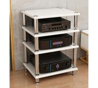 Diodceraic Rack de Video Audio 1/2/3/4 Estantes Soporte Estéreo Consola Reproductor de Discos Columnas de Madera Maciza & Pies Metálicos Antivibración Equipos AV(White,4 Tier)