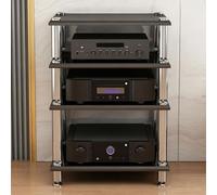 Diodceraic Rack de Video Audio 1/2/3/4 Estantes Soporte Estéreo Consola Reproductor de Discos Columnas de Madera Maciza & Pies Metálicos Antivibración Equipos AV(Black,4 Tier)