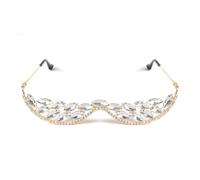 Diogeynu Gafas de sol con diamantes de imitación de medio marco, joyería facial, gafas de cristal sin lente, en forma de V, lentes de sol para mujeres y hombres, sin lente, marco de gafas de cristal