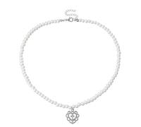 Diogeynu Hermoso collar de perlas retro para niña, diseño hueco de amor por colgante, cadena de clavícula, amistad, diario, collar de perlas