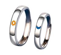 Diogeynu Mountain Eachother - Anillos de pareja para sol y luna, adornos de mano femenina, para hombres y mujeres, anillos ajustables conmemorativos abiertos para mujeres, adolescentes y niñas