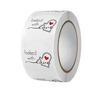 Diogeynu Pegatinas redondas con texto en inglés "Baked With Love", con fuente negra, corazón rojo, hechas a mano, para embalaje de jabón
