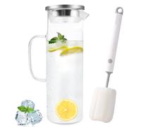 Diompirux 1,5 Litros Transparente y resistente al calor Botella, Jarra de Vidrio con Tapa y Cepillo, Limpieza fáciles de limpiar, para agua fría caliente, té helado, vino, café, leche y zumo