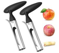 Diompirux 2 Piezas Descorazonador de Fruta, Corazones Manzana con Mango ABS y Cuchilla Serrada de Acero Inoxidable de Grado Alimenticio Afilada, para Cocina y Hogar, Frutas y Verduras, Negro