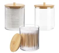 Diompirux 3 Piezas Dispensadores de Discos Desmaquillantes, Caja de Almacenamiento de Hisopos de Algodón, Algodón con Tapas de Bambú Contenedor, para Organizador de Almacenamiento de baño