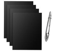 Diompirux 4 piezas 50x40 cm Papel de Horno Reutilizable con Acero inoxidable pinzas para barbacoa, Grill BBQ Mats, Alfombrilla Reutilizable Barbacoa, para Gas,Carbón,Parrilla,Carne,Pescado y Verduras