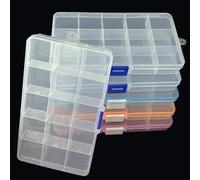 Diompirux 6 Piezas caja organizadora plastico, ajustable 15 Compartimientos, Almacenaje Plastico Transparente, Caja Clasificadora, para Artículo Pequeño, Pendientes, Anillos, Cuentas(4 colores)