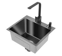 DioPaiB Fregadero de cocina de acero inoxidable de 45 x 40 cm, con grifo y escurridor, fregadero de cocina empotrable, color negro, 1 cuenco, moderno fregadero de cocina rectangular, de acero