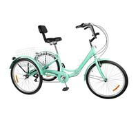 DioPaiB Triciclo para adultos, 24 pulgadas, triciclo con cesta y luz LED, 3 ruedas, 7 marchas, plegable, capacidad de carga de 120 kg, altura ajustable, turquesa