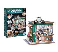 Diorama café - Maqueta de café en Miniatura de Madera con LED - Diorama DIY 120 Piezas - Kit construcción decoración Dormitorio - 10 años - 14,5 x 16 x 15,8 cm - BUKI France - 68072
