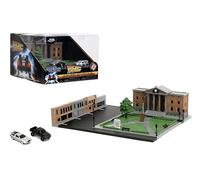 Diorama de Jada Nanoscene Back to The Future Hill Valley Courthouse - Diorama en miniatura con 2 vehículos icónicos (máquina del tiempo y camioneta Toyota)